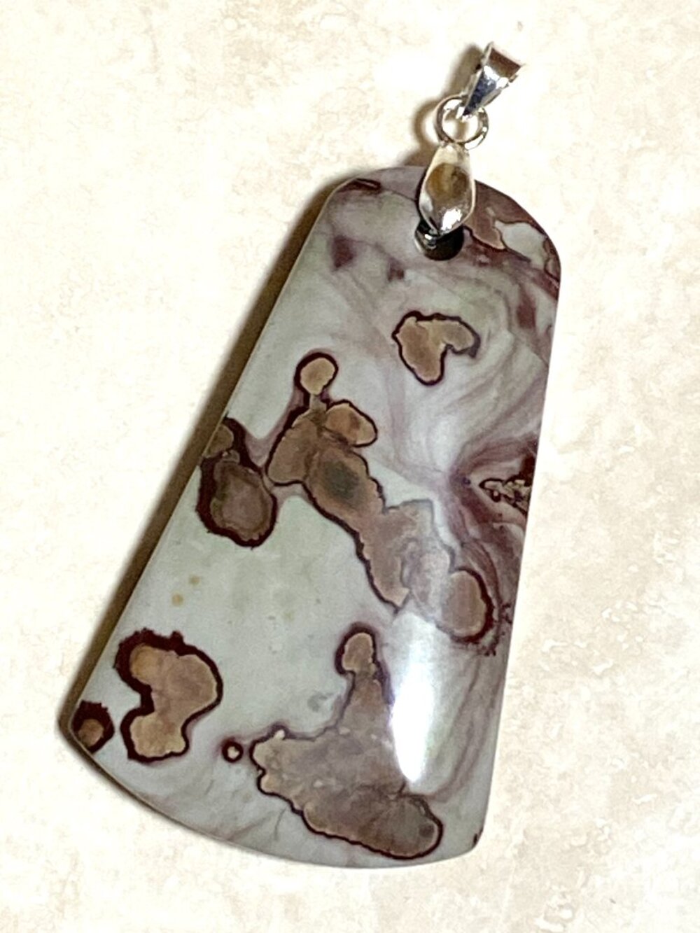 Natural Polychrome Jasper Pendant, Large Genuine Green Brown Gemstone Pendant